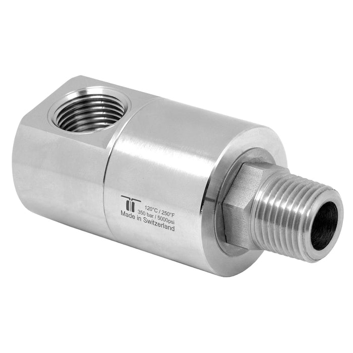 Drehgelenk DGEI-13-90° 1/2"IG - 1/2"AG konisch 350 bar 30U/min 120°C Edelstahl AG konisch