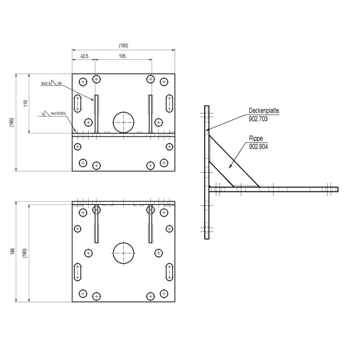 Wandhalter für Deckenkreisel 190x190mm