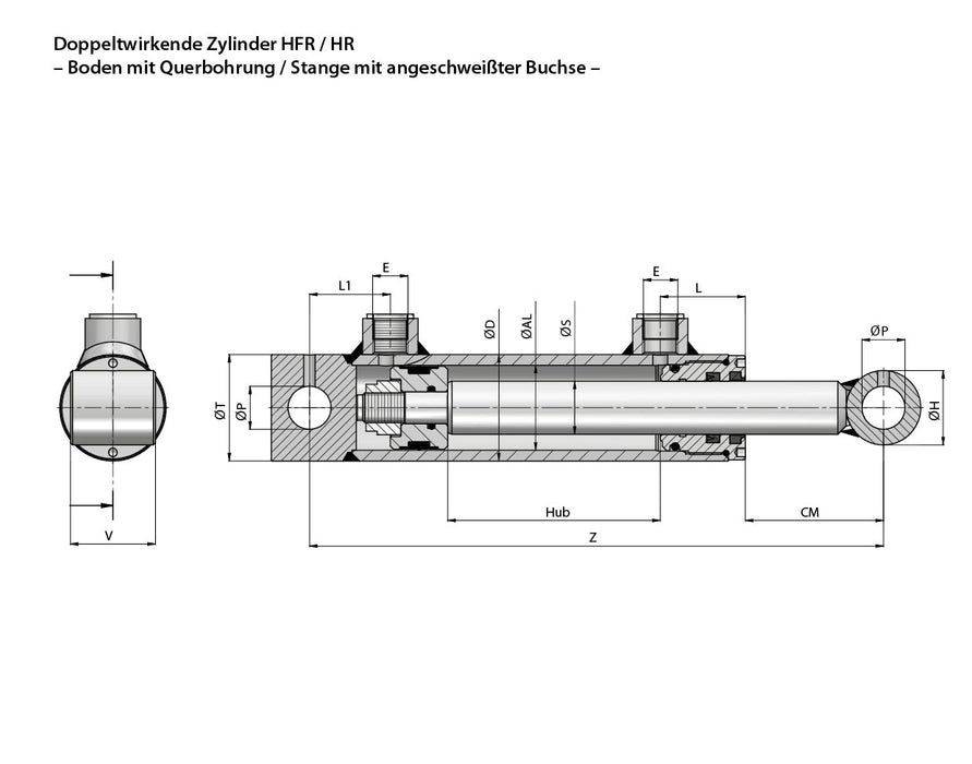 Hydraulikzylinder doppeltwirkend DW 25/16 mit Befestigung