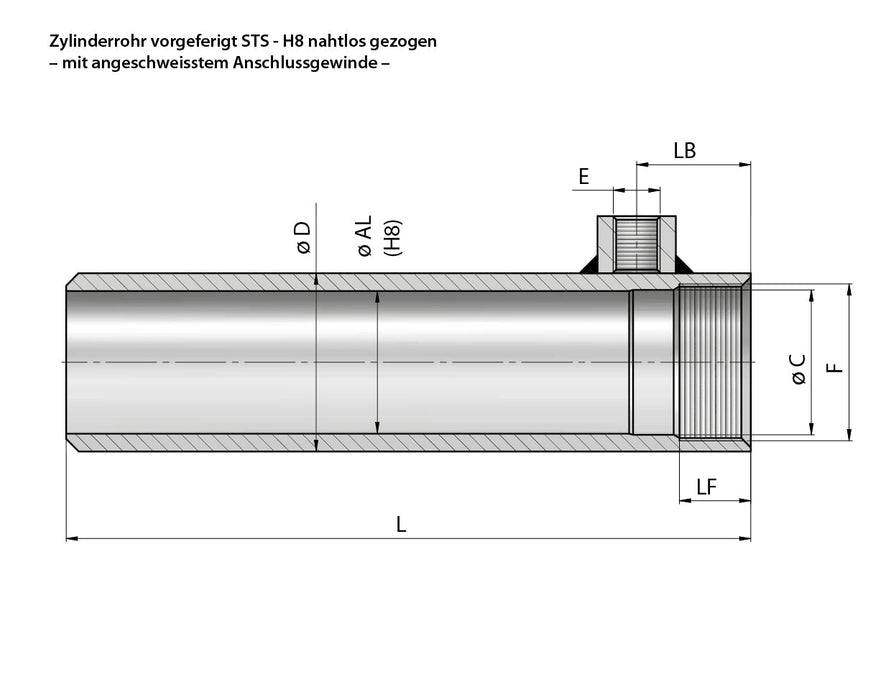 Hydraulikzylinder Zylinderrohr vorgefertigt H8 80x600