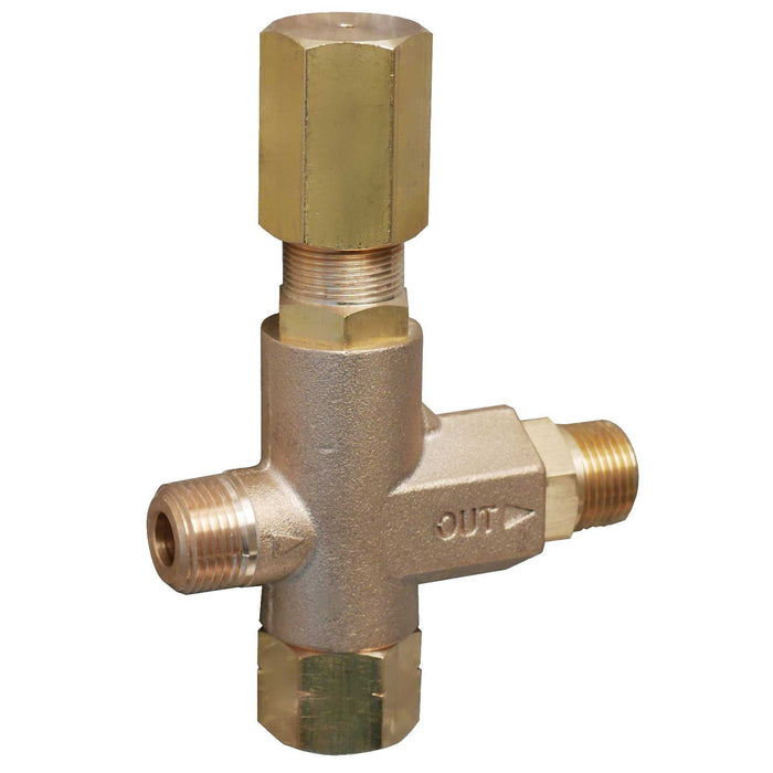 Druckregelautomatik für SF 7-140 bar, 2-23 l/min E: 3/8"AG-NPT A:3/8"AG-NPT Bypass:3/8"IG-NPT
