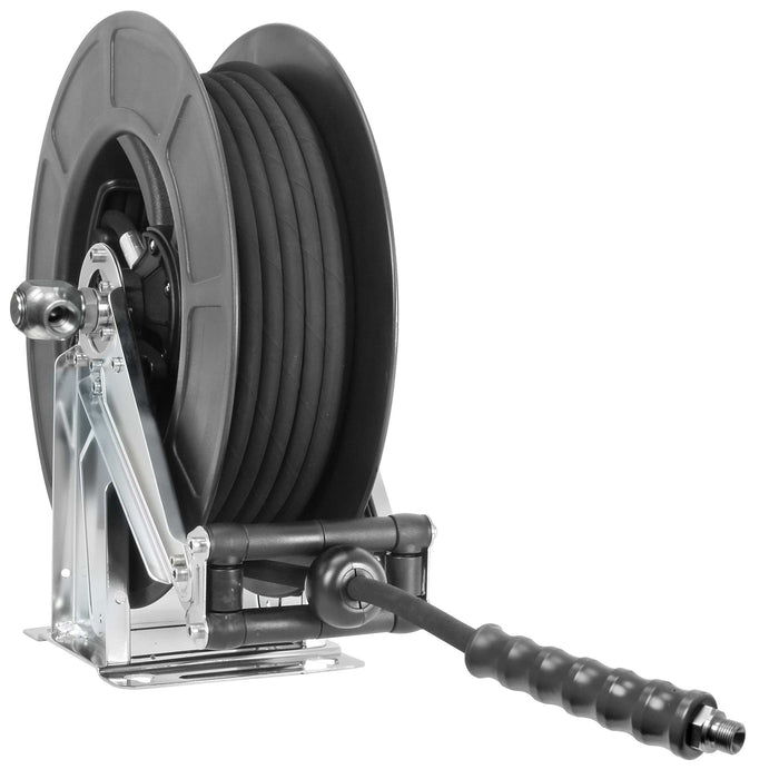 Schlauchaufr. 1SN-08 20M.SW AGR3/8" E:1/2" IG Trommel VA/ABS SW + Armaturen VA