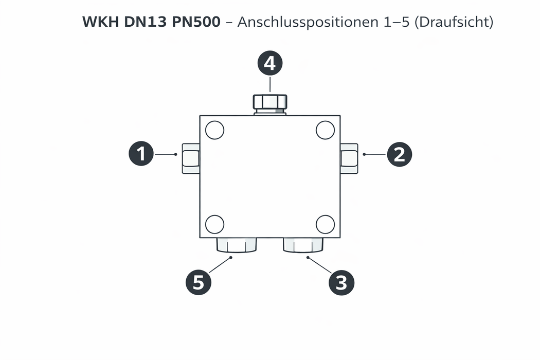 Weichenkugelhahn WKH DN13 PN500 – 5 Anschlüsse, pulsationsfest
