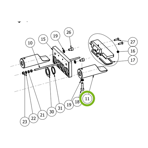 OilQuick Riegelbolzen – Position 11 in Ersatzteilzeichnung OQ 45-4 - Schnellwechsler mit Sicherungsring gesicherten Schnellkupplungen (Ausschnitt), Art.-Nr. 4109839