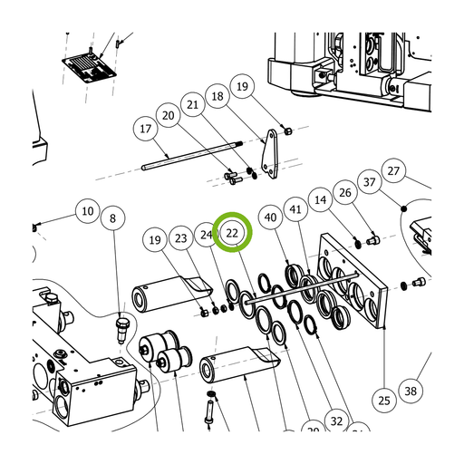 OilQuick Öffnungsstange – Position 22 in Ersatzteilzeichnung OQ 60-4 - Schnellwechsler mit Sicherungsring gesicherten Schnellkupplungen (Ausschnitt), Art.-Nr. 4110066