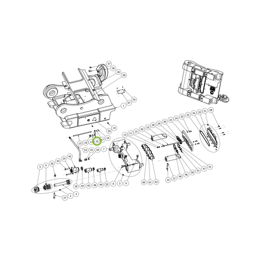 OilQuick Sichtstangenhalter – Position 16 in Ersatzteilzeichnung OQ 70/55 - Schnellwechsler mit Sicherungsring gesicherten Schnellkupplungen (Gesamtansicht), Art.-Nr. 4110669