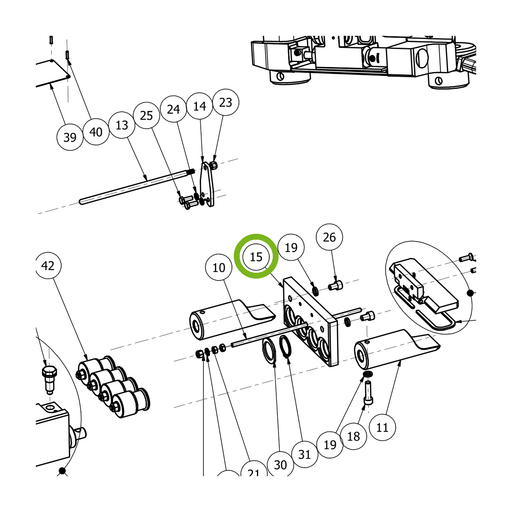 OilQuick Führungsplatte – Position 15 in Ersatzteilzeichnung OQ 45-4 - Schnellwechsler mit Sicherungsring gesicherten Schnellkupplungen (Ausschnitt), Art.-Nr. 4110700