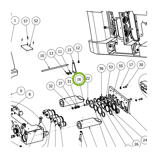 OilQuick Öffnungsstange – Position 16 in Ersatzteilzeichnung OQ 70 - Schnellwechsler mit Sicherungsring gesicherten Schnellkupplungen (Ausschnitt), Art.-Nr. 4110907
