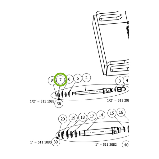 OilQuick Mutter – Position 7 in Ersatzteilzeichnung OQ 70 - Geräterahmen für hydraulische Geräte (Ausschnitt), Art.-Nr. 4112399