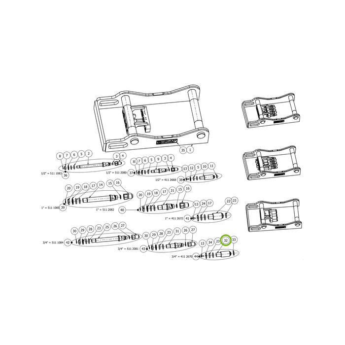 OilQuick Polystecker 3/4" – Position 32 in Ersatzteilzeichnung OQ 70 - Geräterahmen für hydraulische Geräte (Gesamtansicht), Art.-Nr. 4112669