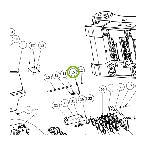 OilQuick Sichtstangenhalter – Position 15 in Ersatzteilzeichnung OQ 70 - Schnellwechsler mit Sicherungsring gesicherten Schnellkupplungen (Ausschnitt), Art.-Nr. 4113169