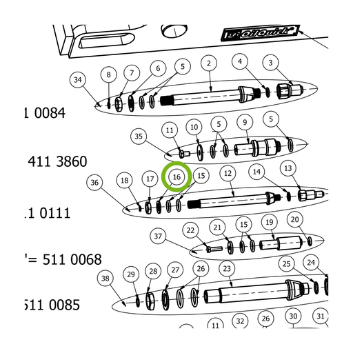 OilQuick Scheibe 1/4" – Position 16 in Ersatzteilzeichnung OQ 60-5 - Geräterahmen für hydraulische Geräte (lange Schotten) (Ausschnitt), Art.-Nr. 4114030