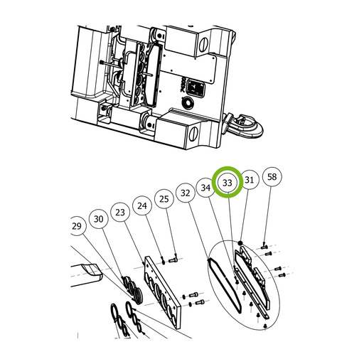 OilQuick Führung – Position 33 in Ersatzteilzeichnung OQ 80 - Schnellwechsler mit Sicherungsring gesicherten Schnellkupplungen (Ausschnitt), Art.-Nr. 4114420