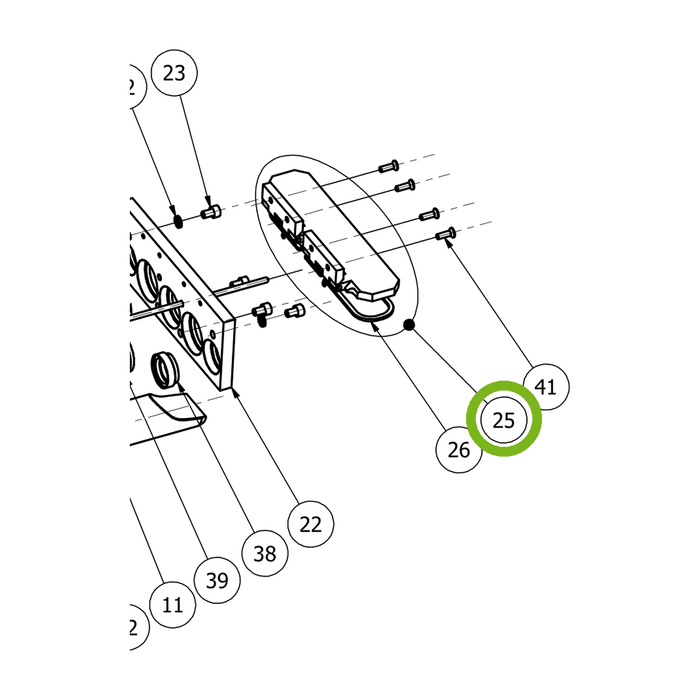 OilQuick Schutzklappe komplett – Position 25 in Ersatzteilzeichnung OQ 65 - Schnellwechsler mit Sicherungsring gesicherten Schnellkupplungen (Ausschnitt), Art.-Nr. 4114640