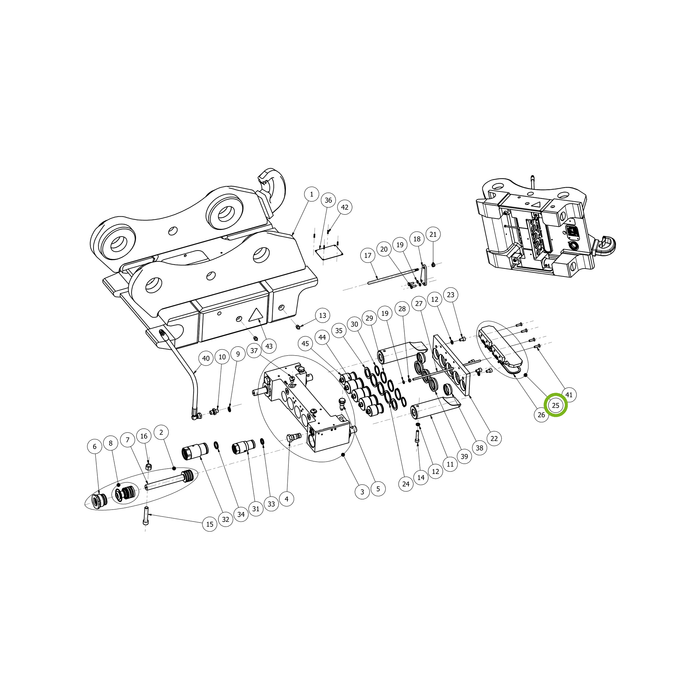 OilQuick Schutzklappe komplett – Position 25 in Ersatzteilzeichnung OQ 65 - Schnellwechsler mit Sicherungsring gesicherten Schnellkupplungen (Gesamtansicht), Art.-Nr. 4114640