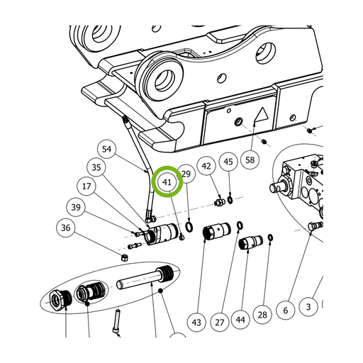 OilQuick Distanzstück – Position 41 in Ersatzteilzeichnung OQ 70 - Schnellwechsler mit Sicherungsring gesicherten Schnellkupplungen (Ausschnitt), Art.-Nr. 4114693