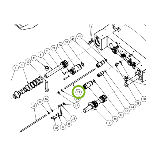 OilQuick Öffnungsstange – Position 19 in Ersatzteilzeichnung OQ 90 - Schnellwechsler mit Sicherungsring gesicherten Schnellkupplungen (Ausschnitt), Art.-Nr. 4114819