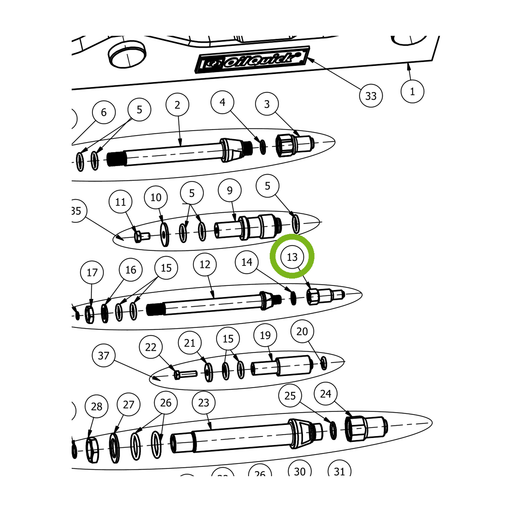 OilQuick Schnellkupplung, Stecker 1/4" – Position 13 in Ersatzteilzeichnung OQ 60-5 - Geräterahmen für hydraulische Geräte (lange Schotten) (Ausschnitt), Art.-Nr. 4114925