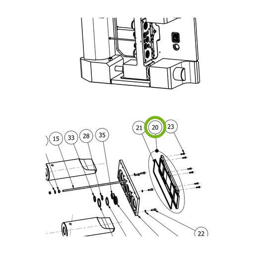 OilQuick Schutzklappe komplett – Position 20 in Ersatzteilzeichnung OQ 120 - Schnellwechsler mit Sicherungsring gesicherten Schnellkupplungen (Ausschnitt), Art.-Nr. 4115085