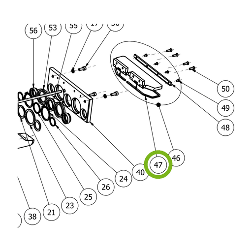OilQuick Dichtung – Position 47 in Ersatzteilzeichnung OQ 70 - Schnellwechsler mit Sicherungsring gesicherten Schnellkupplungen (Ausschnitt), Art.-Nr. 4115211