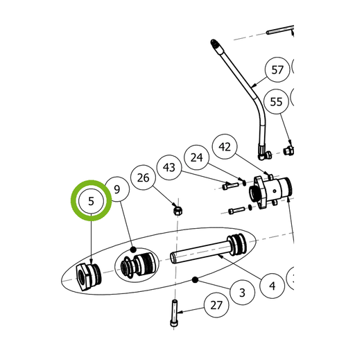 OilQuick Kolbenführungsmutter – Position 5 in Ersatzteilzeichnung OQ 80 - Schnellwechsler mit Sicherungsring gesicherten Schnellkupplungen (Ausschnitt), Art.-Nr. 4115264