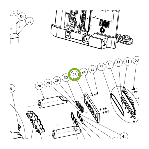 OilQuick Führungsplatte – Position 23 in Ersatzteilzeichnung OQ 80 - Schnellwechsler mit Sicherungsring gesicherten Schnellkupplungen (Ausschnitt), Art.-Nr. 4115362