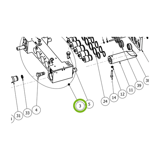OilQuick H-Zylinder – Position 3 in Ersatzteilzeichnung OQ 65 - Schnellwechsler mit Sicherungsring gesicherten Schnellkupplungen (Ausschnitt), Art.-Nr. 4115585