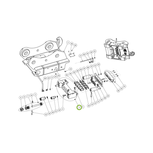 OilQuick H-Zylinder – Position 3 in Ersatzteilzeichnung OQ 65 - Schnellwechsler mit Sicherungsring gesicherten Schnellkupplungen (Gesamtansicht), Art.-Nr. 4115585