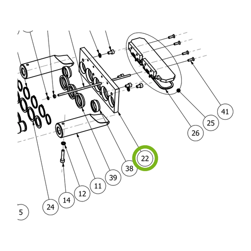 OilQuick Führungsplatte – Position 22 in Ersatzteilzeichnung OQ 65 - Schnellwechsler mit Sicherungsring gesicherten Schnellkupplungen (Ausschnitt), Art.-Nr. 4115781