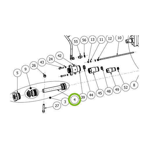 OilQuick Kolbenstange – Position 4 in Ersatzteilzeichnung OQ 80 - Schnellwechsler mit Sicherungsring gesicherten Schnellkupplungen (Ausschnitt), Art.-Nr. 4115808