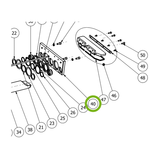 OilQuick Führungsplatte – Position 40 in Ersatzteilzeichnung OQ 70 - Schnellwechsler mit Sicherungsring gesicherten Schnellkupplungen (Ausschnitt), Art.-Nr. 4115919