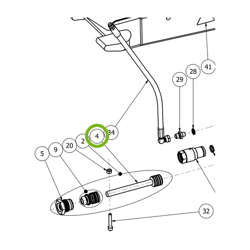 OilQuick Kolbenstange – Position 4 in Ersatzteilzeichnung OQ 45-4 - Schnellwechsler mit Sicherungsring gesicherten Schnellkupplungen (Ausschnitt), Art.-Nr. 4116127