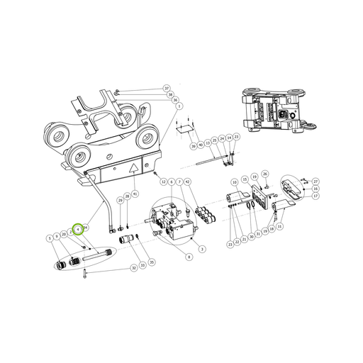 OilQuick Kolbenstange – Position 4 in Ersatzteilzeichnung OQ 45-4 - Schnellwechsler mit Sicherungsring gesicherten Schnellkupplungen (Gesamtansicht), Art.-Nr. 4116127