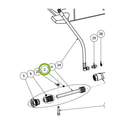 OilQuick Kolbenstange komplett – Position 2 in Ersatzteilzeichnung OQ 45-4 - Schnellwechsler mit Sicherungsring gesicherten Schnellkupplungen (Ausschnitt), Art.-Nr. 4116129