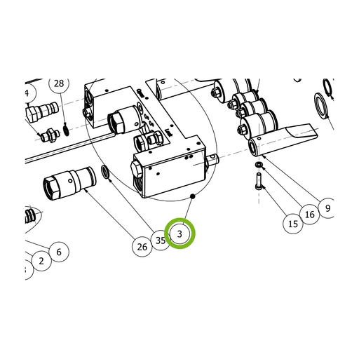 OilQuick H-Zylinder – Position 3 in Ersatzteilzeichnung OQ 40/24E - Schnellwechsler mit Sicherungsring gesicherten Schnellkupplungen (Ausschnitt), Art.-Nr. 4116248