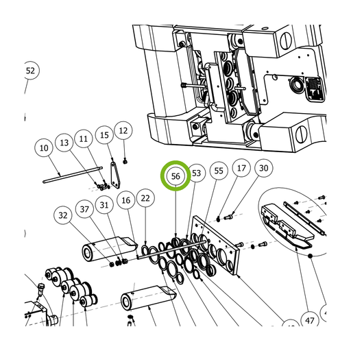OilQuick Führung 1/2" – Position 56 in Ersatzteilzeichnung OQ 70 - Schnellwechsler mit Sicherungsring gesicherten Schnellkupplungen (Ausschnitt), Art.-Nr. 4116307