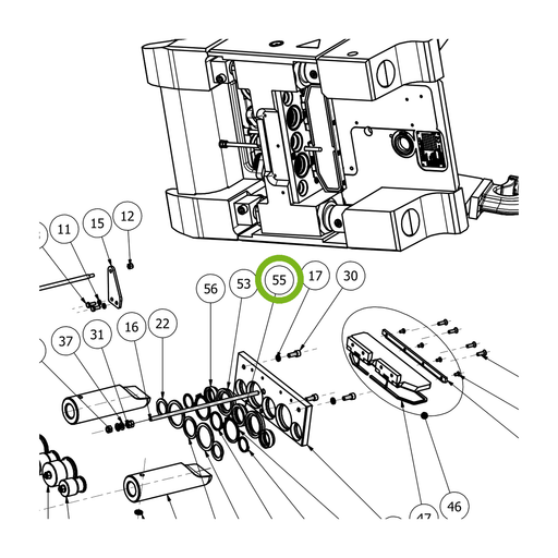 OilQuick Führung 3/4" – Position 55 in Ersatzteilzeichnung OQ 70 - Schnellwechsler mit Sicherungsring gesicherten Schnellkupplungen (Ausschnitt), Art.-Nr. 4116308