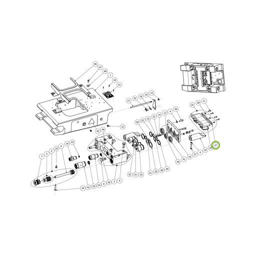 OilQuick Führung – Position 27 in Ersatzteilzeichnung OQ 60-5 - Schnellwechsler mit Sicherungsring gesicherten Schnellkupplungen (Gesamtansicht), Art.-Nr. 4118031
