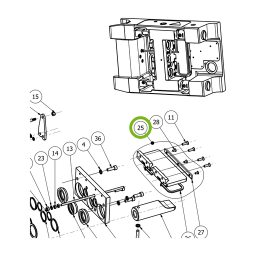 OilQuick Schutzklappe komplett – Position 25 in Ersatzteilzeichnung OQ 60-5 - Schnellwechsler mit Sicherungsring gesicherten Schnellkupplungen (Ausschnitt), Art.-Nr. 4118032