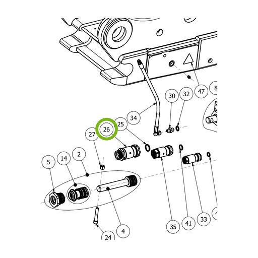 OilQuick Schnellkupplung, Muffe 1" – Position 26 in Ersatzteilzeichnung OQ 70 - Schnellwechsler mit Nasenmutter gesicherten Schnellkupplungen (Ausschnitt), Art.-Nr. 4118455