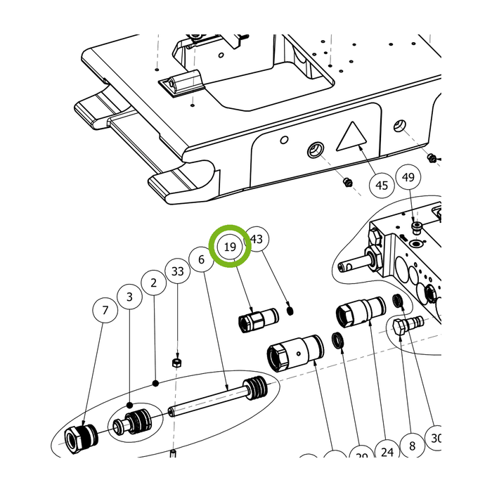 OilQuick Schnellkupplung, Muffe 1/4" – Position 19 in Ersatzteilzeichnung OQ 60-5 - Schnellwechsler mit Sicherungsring gesicherten Schnellkupplungen (Ausschnitt), Art.-Nr. 4118459