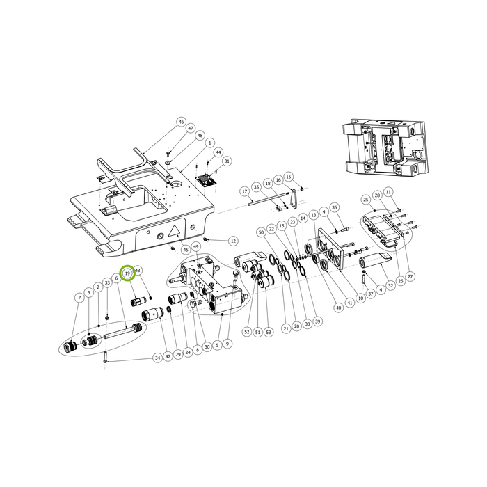 OilQuick Schnellkupplung, Muffe 1/4" – Position 19 in Ersatzteilzeichnung OQ 60-5 - Schnellwechsler mit Sicherungsring gesicherten Schnellkupplungen (Gesamtansicht), Art.-Nr. 4118459