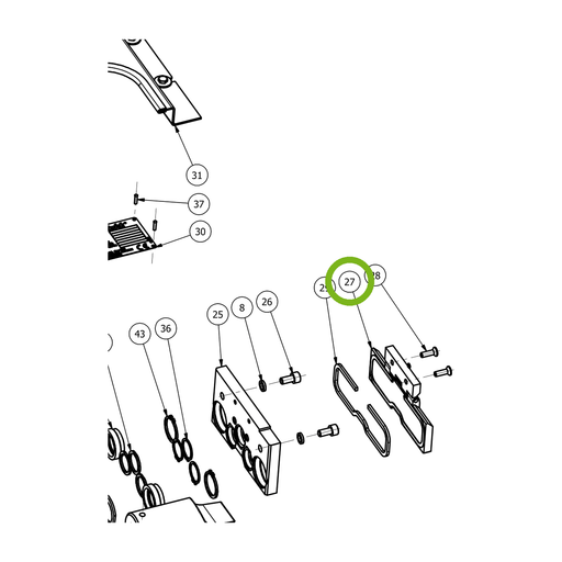 OilQuick Schutzklappe komplett – Position 27 in Ersatzteilzeichnung OQ 45-5 - Schnellwechsler mit Sicherungsring gesicherten Schnellkupplungen (Ausschnitt), Art.-Nr. 4119542
