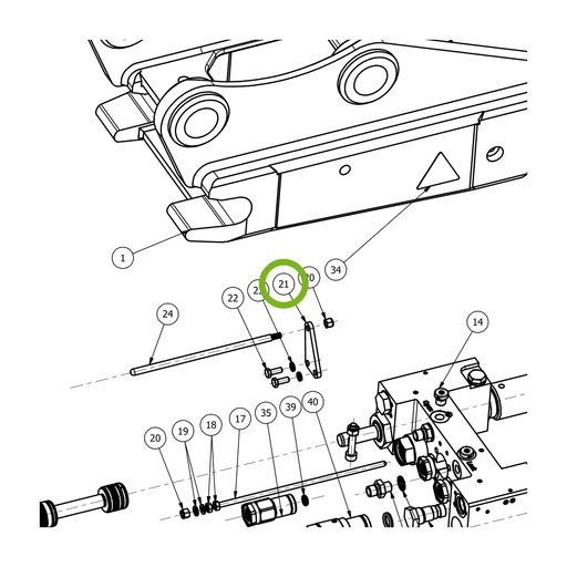 OilQuick Sichtstangenhalter – Position 21 in Ersatzteilzeichnung OQ 45-5 - Schnellwechsler mit Sicherungsring gesicherten Schnellkupplungen (Ausschnitt), Art.-Nr. 4119582
