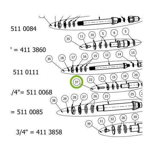 OilQuick Polystecker 1/4" komplett – Position 37 in Ersatzteilzeichnung OQ 60-5 - Geräterahmen für hydraulische Geräte (lange Schotten) (Ausschnitt), Art.-Nr. 5110068