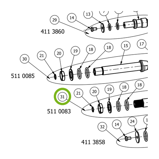 OilQuick Kupplungssatz 3/4" kurz – Position 31 in Ersatzteilzeichnung OQ 60-4 - Geräterahmen für hydraulische Geräte (Ausschnitt), Art.-Nr. 5110083