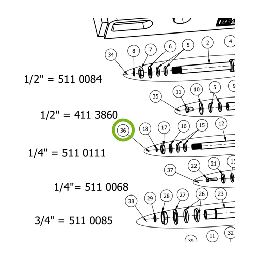 OilQuick Kupplungssatz 1/4" lang – Position 36 in Ersatzteilzeichnung OQ 60-5 - Geräterahmen für hydraulische Geräte (lange Schotten) (Ausschnitt), Art.-Nr. 5110111