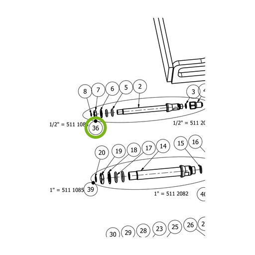 OilQuick Kupplungssatz 1/2" lang – Position 36 in Ersatzteilzeichnung OQ 70 - Geräterahmen für hydraulische Geräte (Ausschnitt), Art.-Nr. 5111083