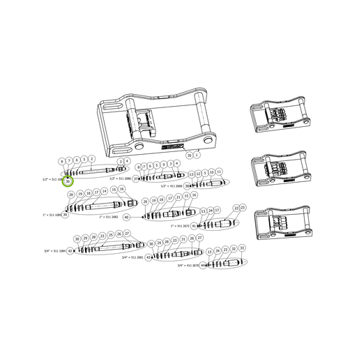 OilQuick Kupplungssatz 1/2" lang – Position 36 in Ersatzteilzeichnung OQ 70 - Geräterahmen für hydraulische Geräte (Gesamtansicht), Art.-Nr. 5111083