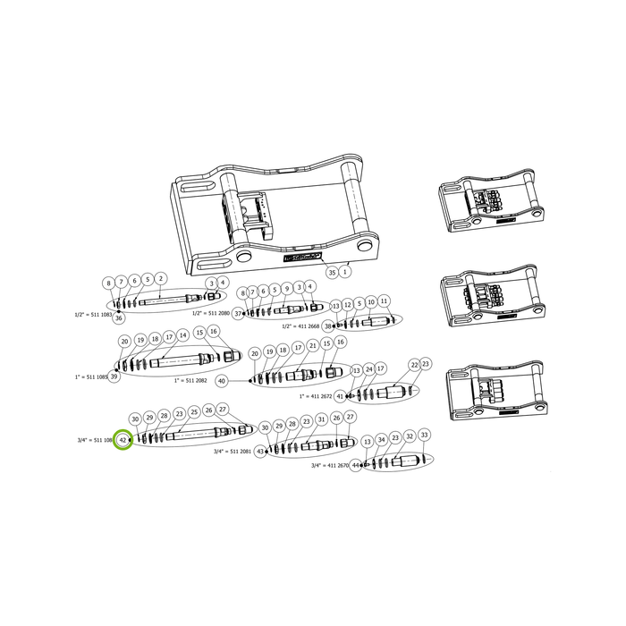 OilQuick Kupplungssatz 3/4" lang – Position 42 in Ersatzteilzeichnung OQ 70 - Geräterahmen für hydraulische Geräte (Gesamtansicht), Art.-Nr. 5111084